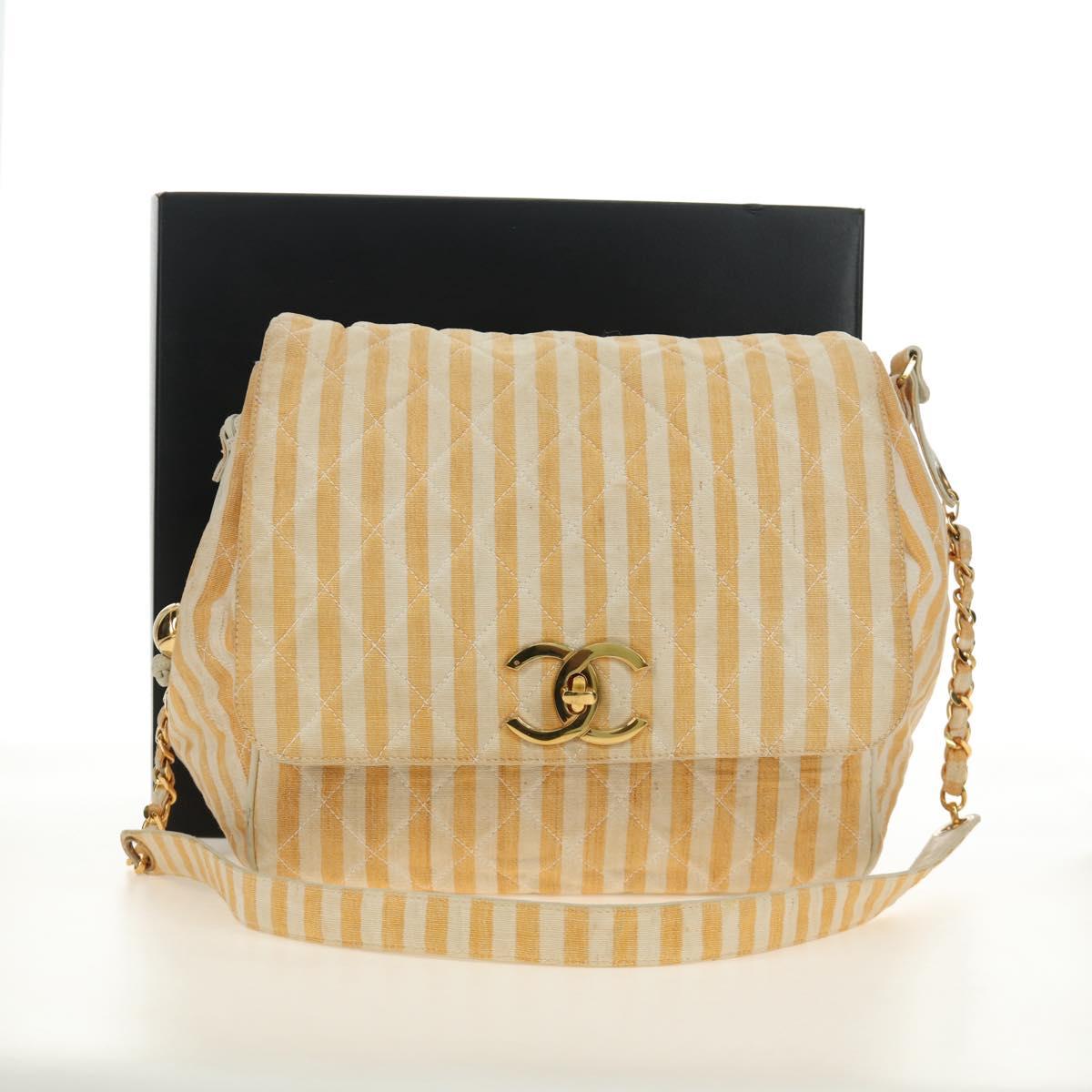 CHANEL Matelasse Chain Shoulder Bag Canvas Beige Gold CC Auth BA13294M