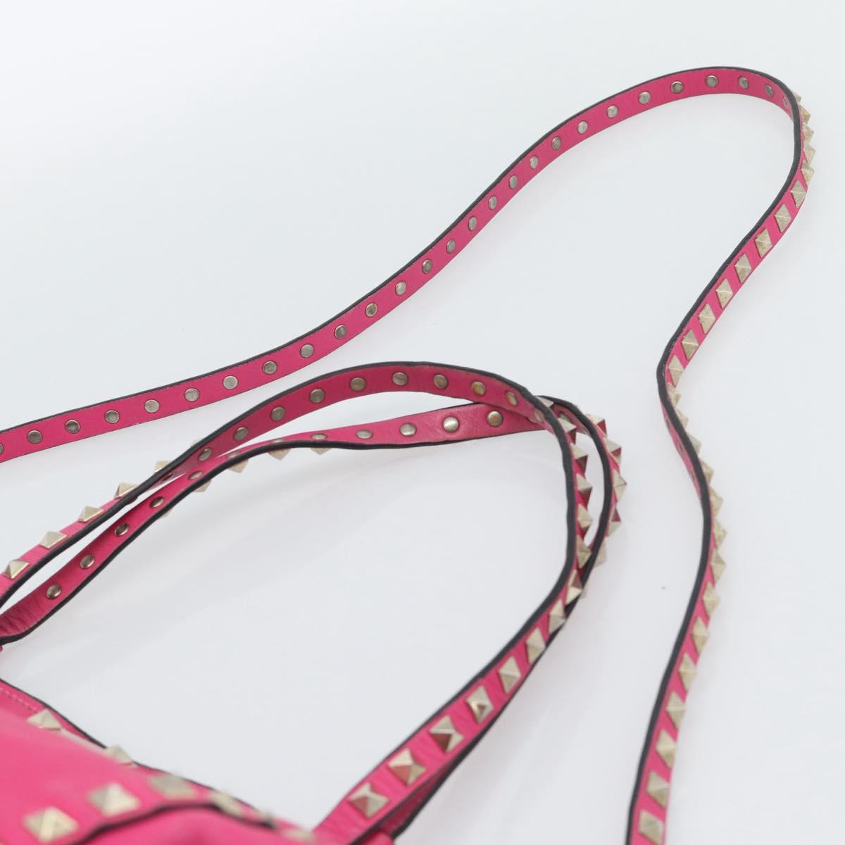 VALENTINO Studs Tote Bag Leather 2way Pink Gold Auth BA13295