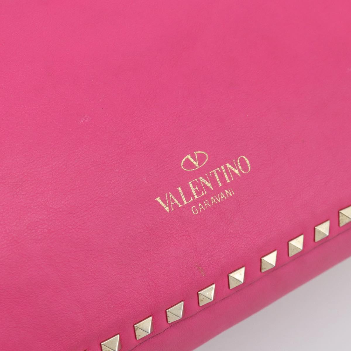 VALENTINO Studs Tote Bag Leather 2way Pink Gold Auth BA13295