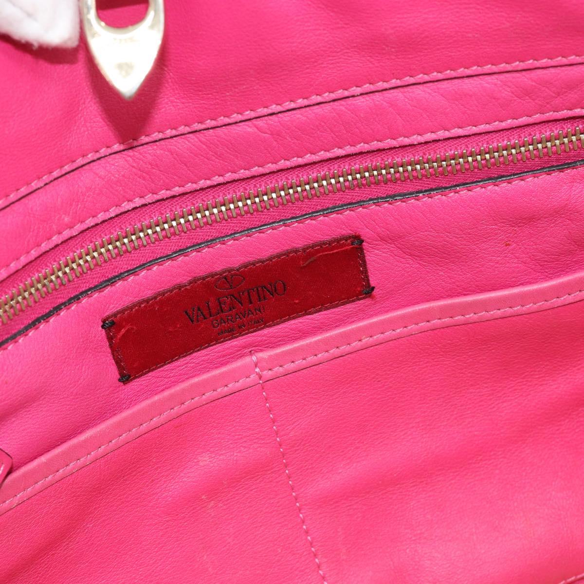 VALENTINO Studs Tote Bag Leather 2way Pink Gold Auth BA13295