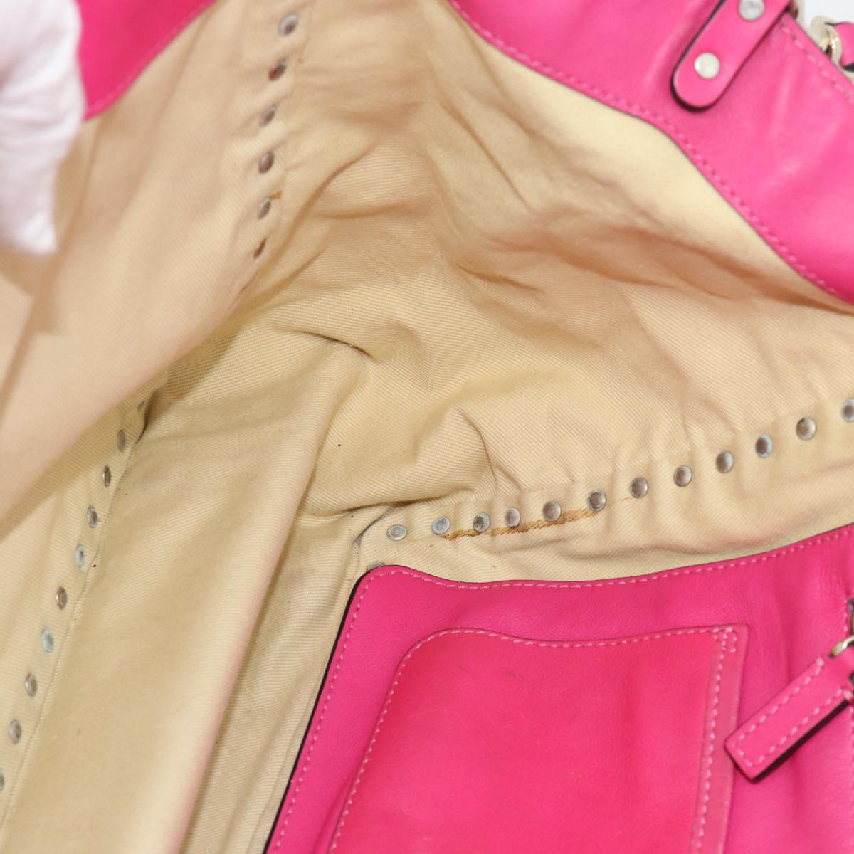 VALENTINO Studs Tote Bag Leather 2way Pink Gold Auth BA13295
