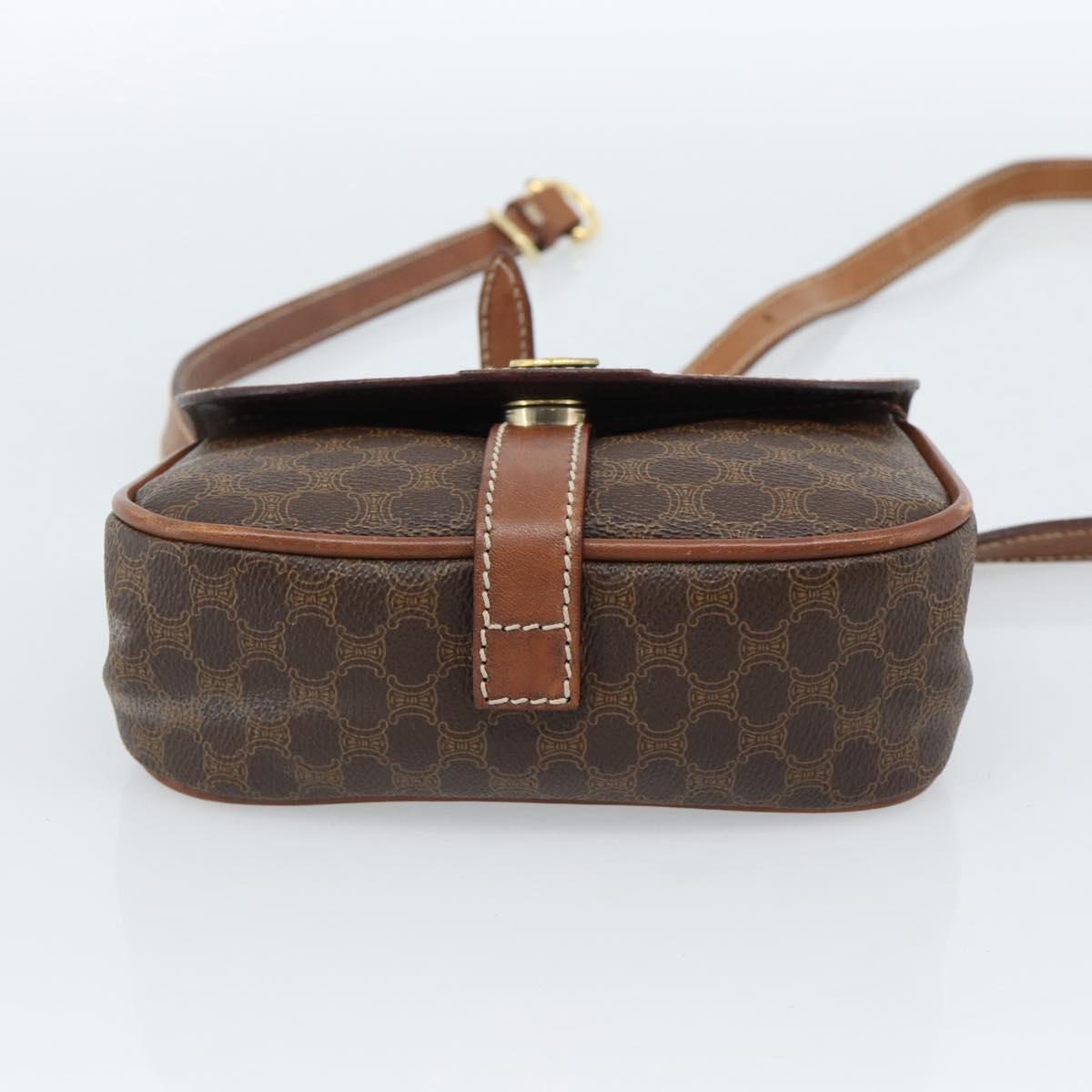 CELINE Macadam Canvas Shoulder Bag PVC Leather Brown Gold Auth BA13301