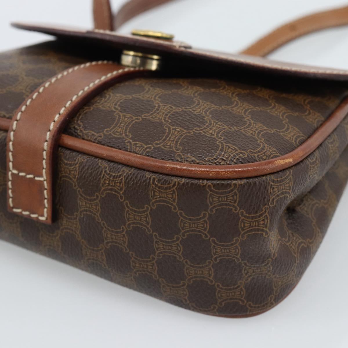 CELINE Macadam Canvas Shoulder Bag PVC Leather Brown Gold Auth BA13301