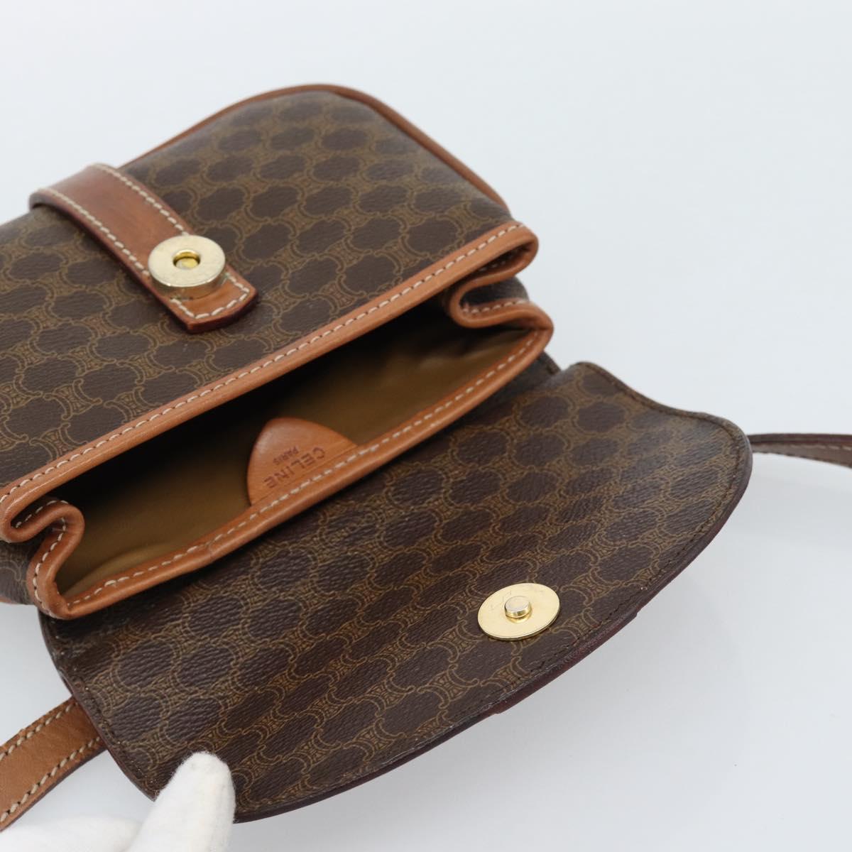 CELINE Macadam Canvas Shoulder Bag PVC Leather Brown Gold Auth BA13301