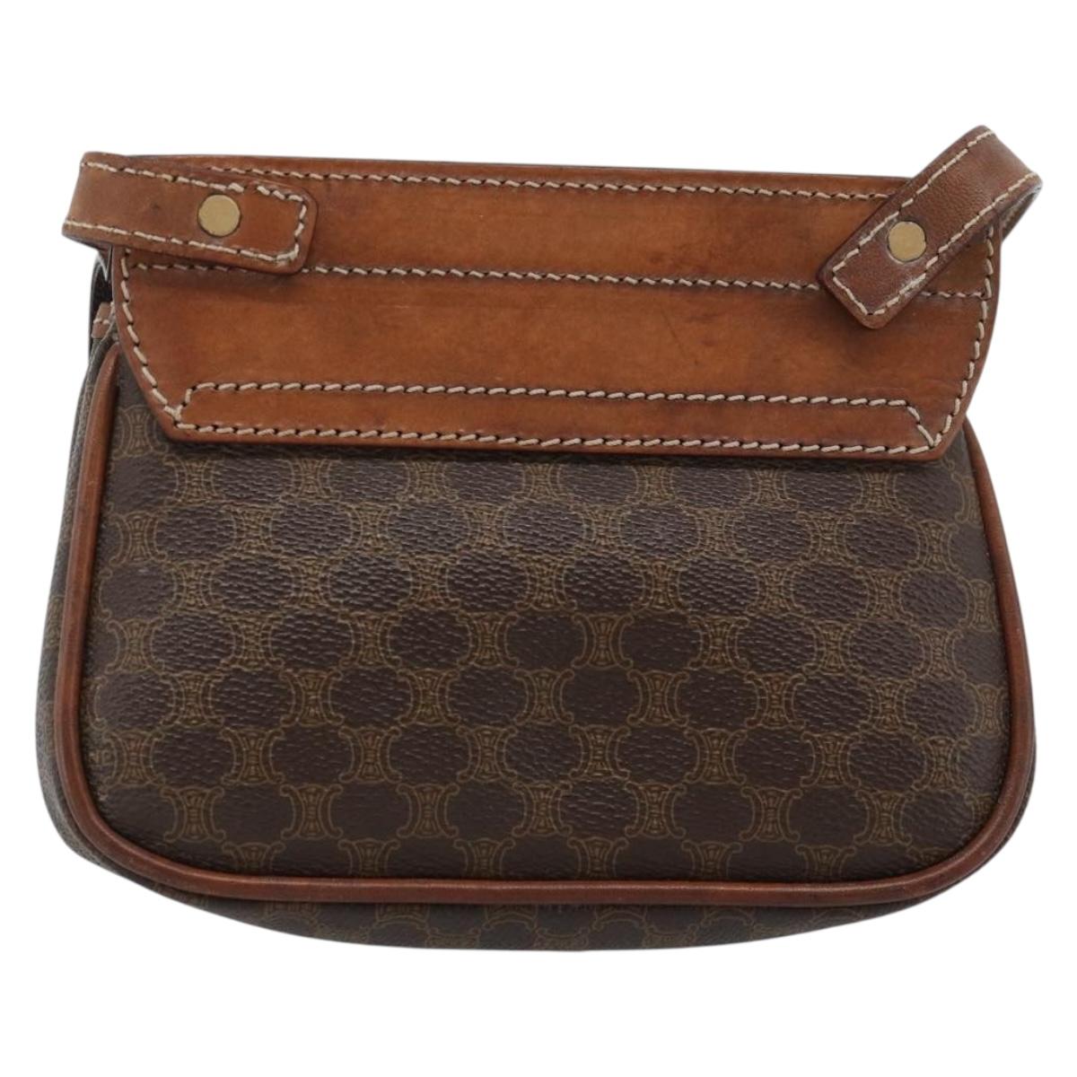 CELINE Macadam Canvas Shoulder Bag PVC Leather Brown Gold Auth BA13301