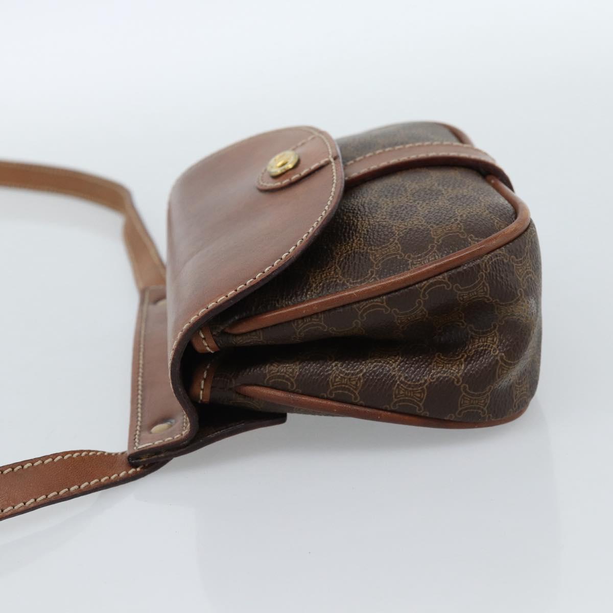 CELINE Macadam Canvas Shoulder Bag PVC Leather Brown Gold Auth BA13301