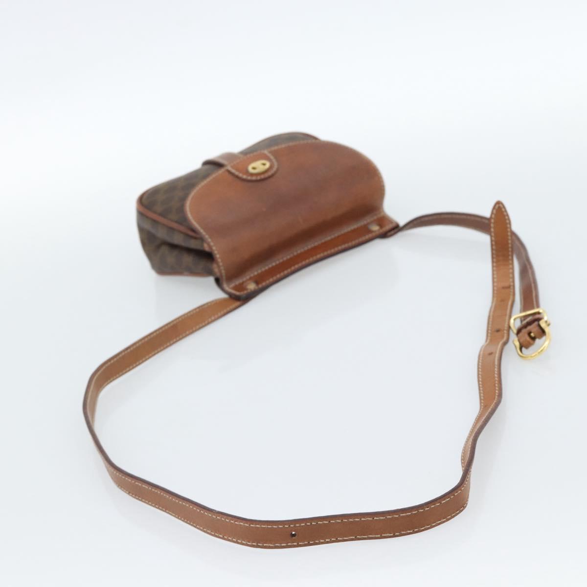 CELINE Macadam Canvas Shoulder Bag PVC Leather Brown Gold Auth BA13301
