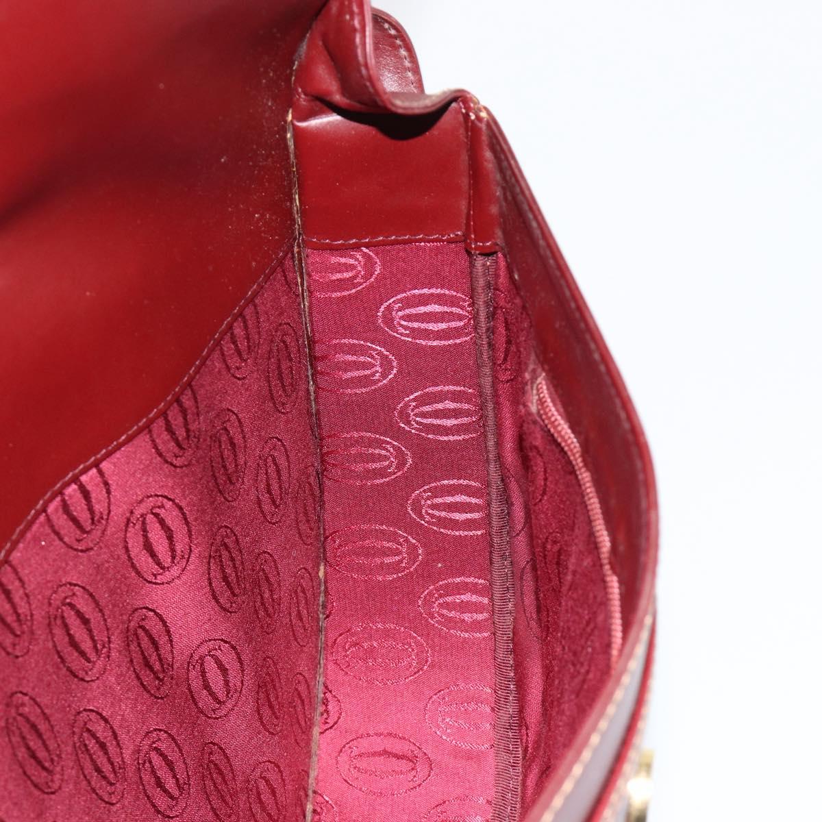 CARTIER Must Line Shoulder Bag Leather Bordeaux Gold Auth BA13302A