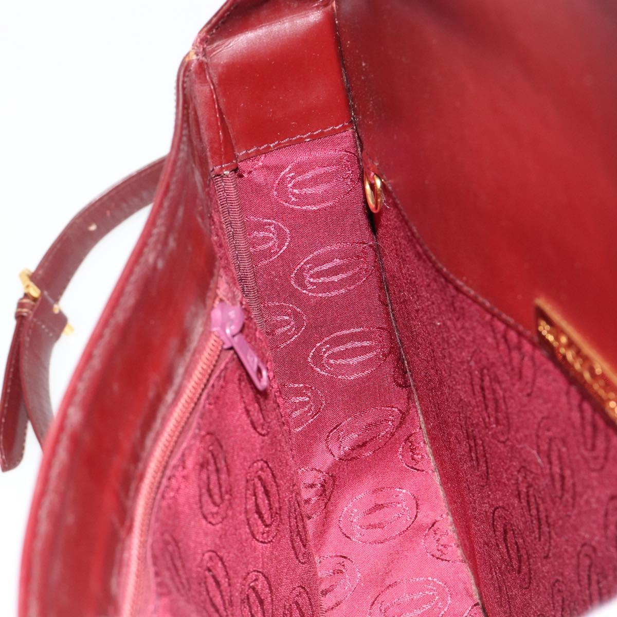 CARTIER Must Line Shoulder Bag Leather Bordeaux Gold Auth BA13302A