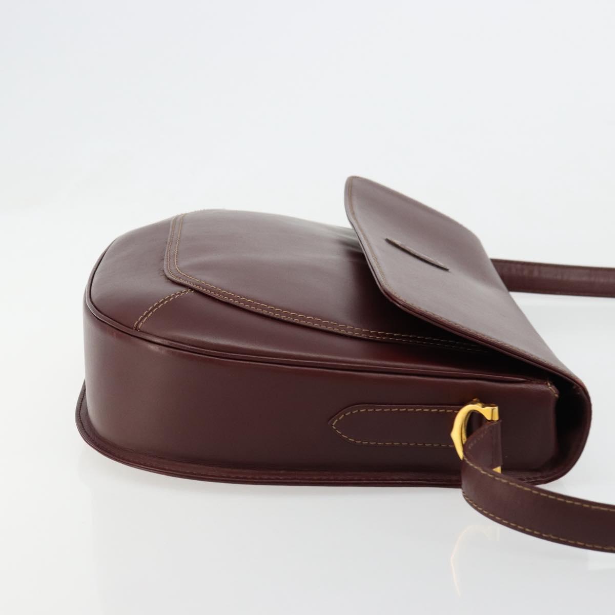 CARTIER Must Line Shoulder Bag Leather Bordeaux Gold Auth BA13302A