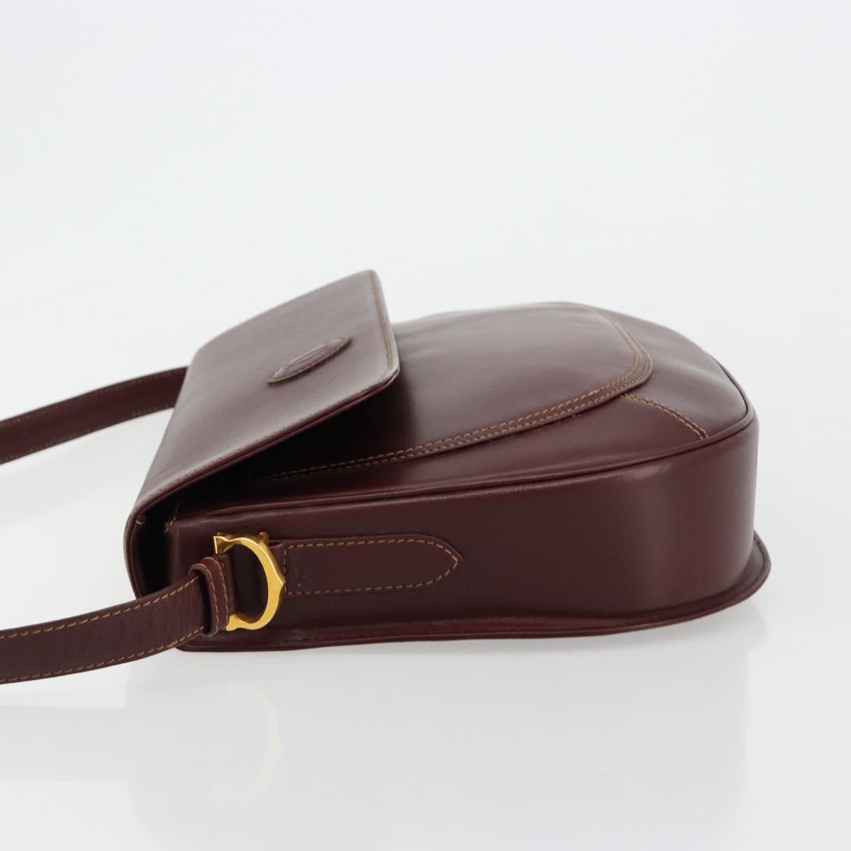CARTIER Must Line Shoulder Bag Leather Bordeaux Gold Auth BA13302A