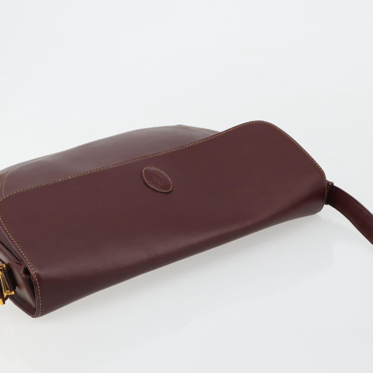 CARTIER Must Line Shoulder Bag Leather Bordeaux Gold Auth BA13302A