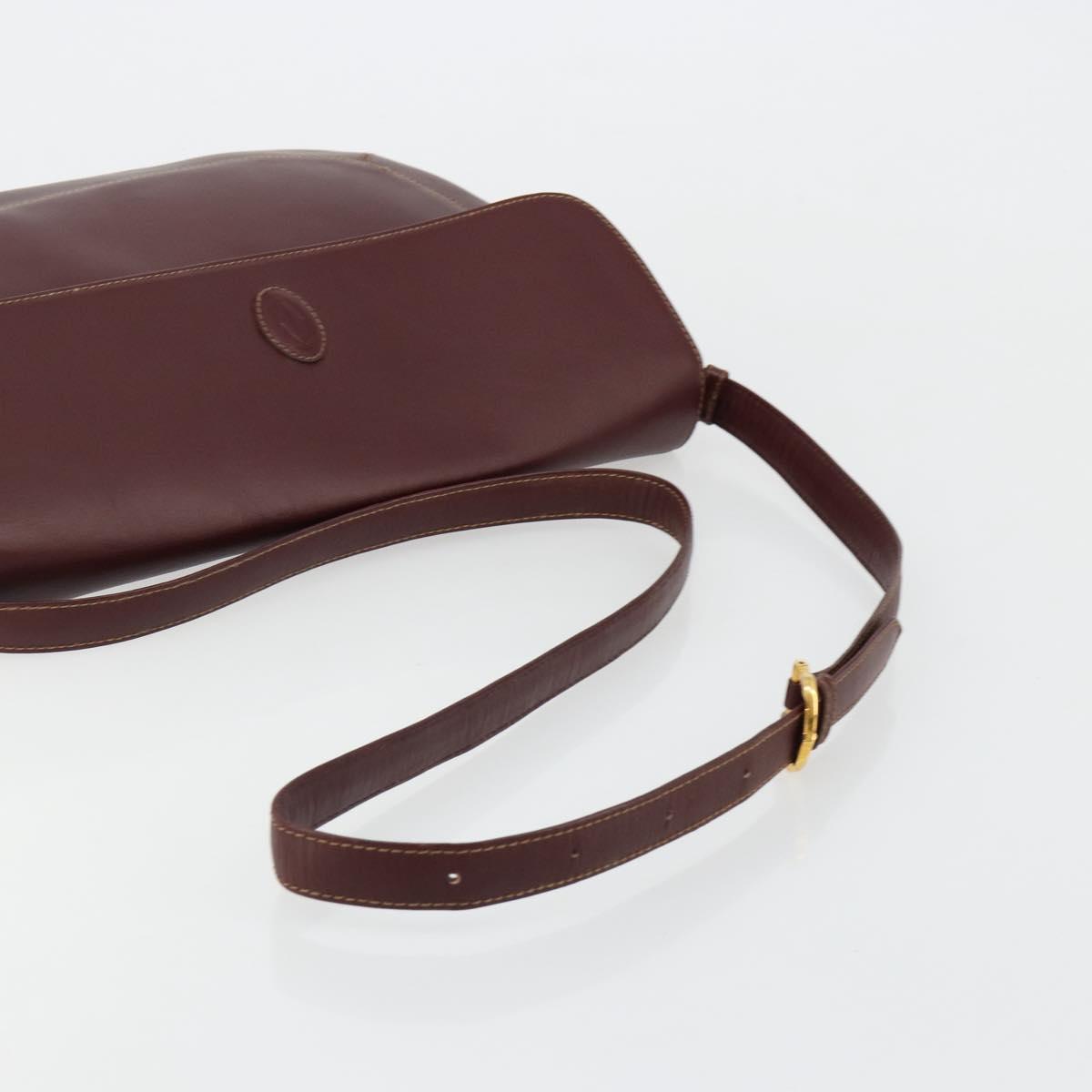 CARTIER Must Line Shoulder Bag Leather Bordeaux Gold Auth BA13302A