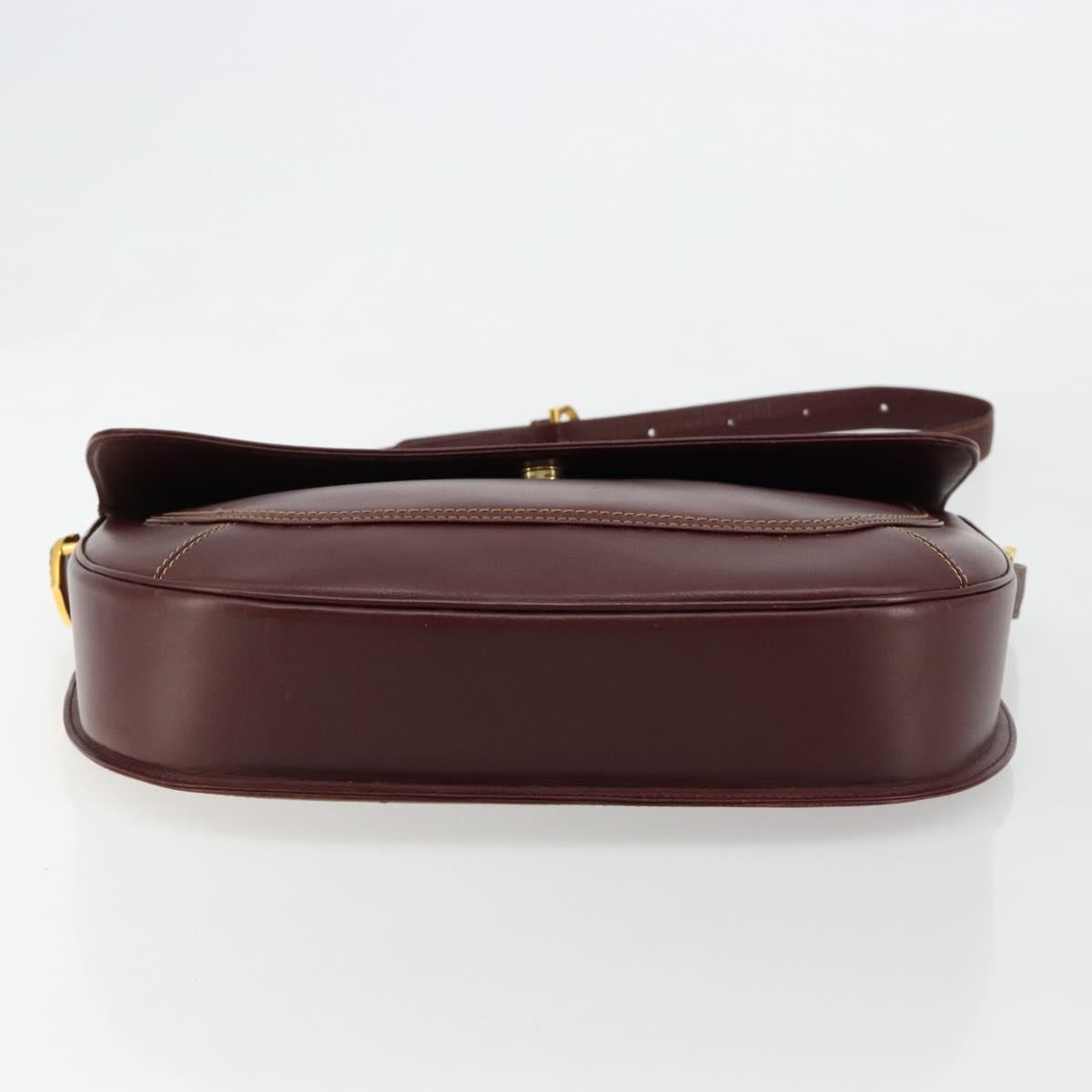 CARTIER Must Line Shoulder Bag Leather Bordeaux Gold Auth BA13302A