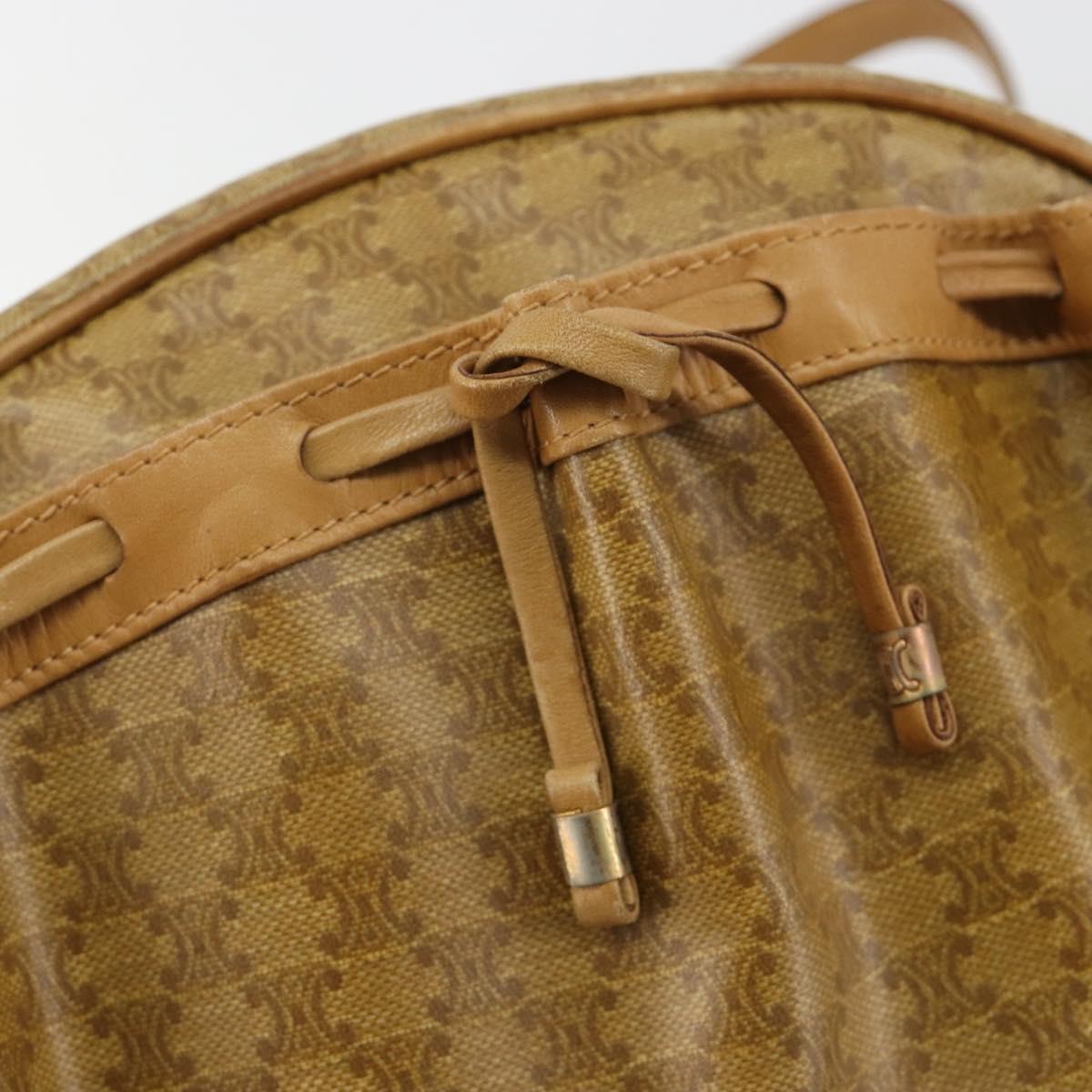 CELINE Macadam Canvas Shoulder Bag PVC Beige Gold Auth BA13304M