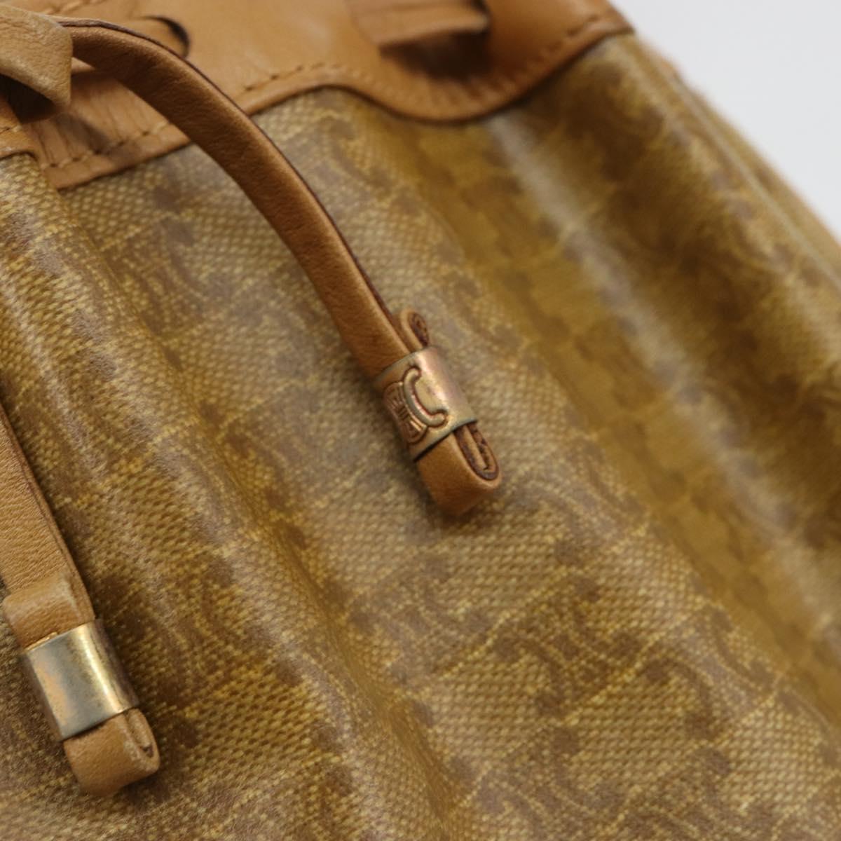 CELINE Macadam Canvas Shoulder Bag PVC Beige Gold Auth BA13304M