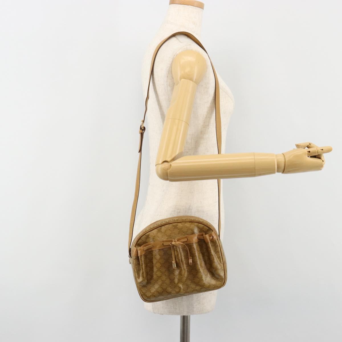 CELINE Macadam Canvas Shoulder Bag PVC Beige Gold Auth BA13304M