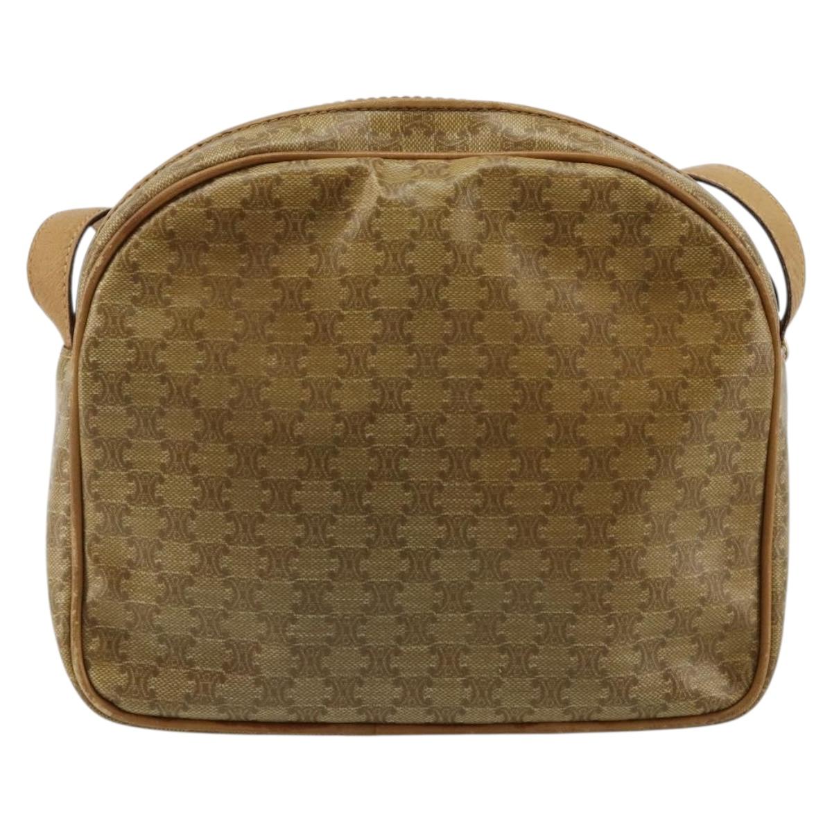 CELINE Macadam Canvas Shoulder Bag PVC Beige Gold Auth BA13304M