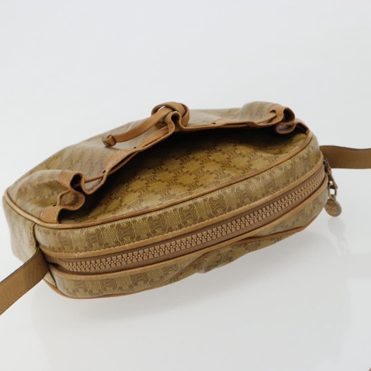 CELINE Macadam Canvas Shoulder Bag PVC Beige Gold Auth BA13304M