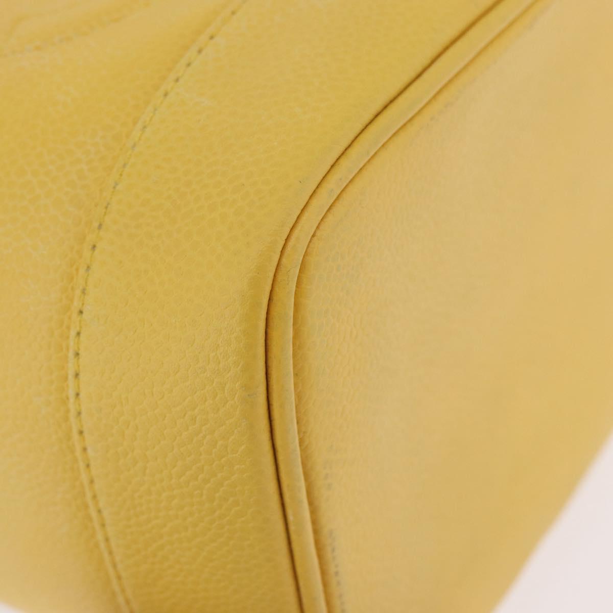 CHANEL Vanity Hand Bag Caviar Skin Yellow Gold CC Auth BA13305V