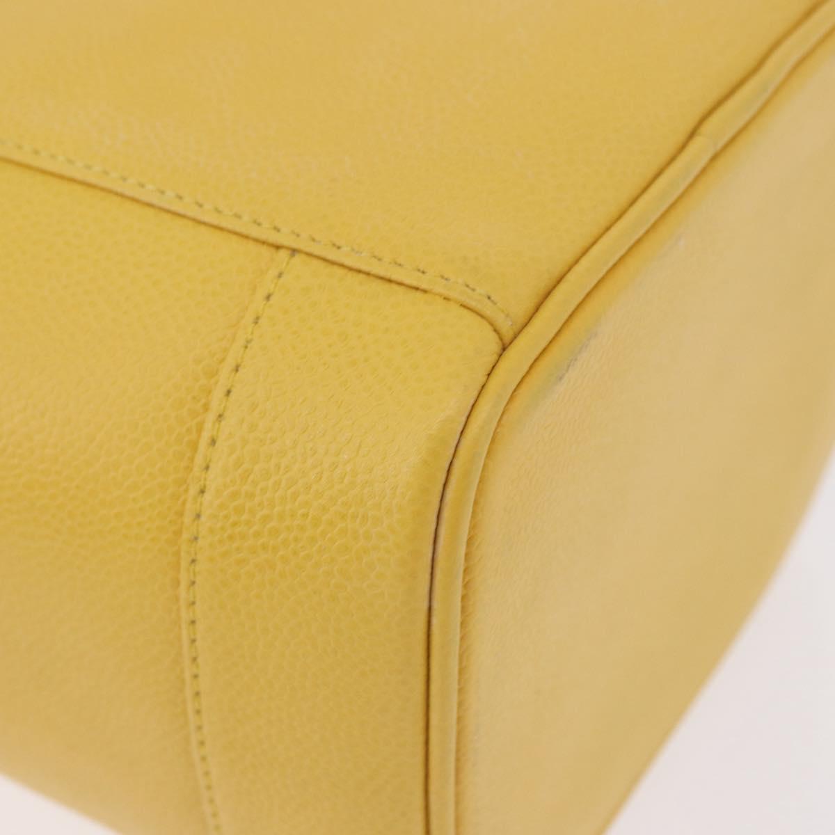 CHANEL Vanity Hand Bag Caviar Skin Yellow Gold CC Auth BA13305V