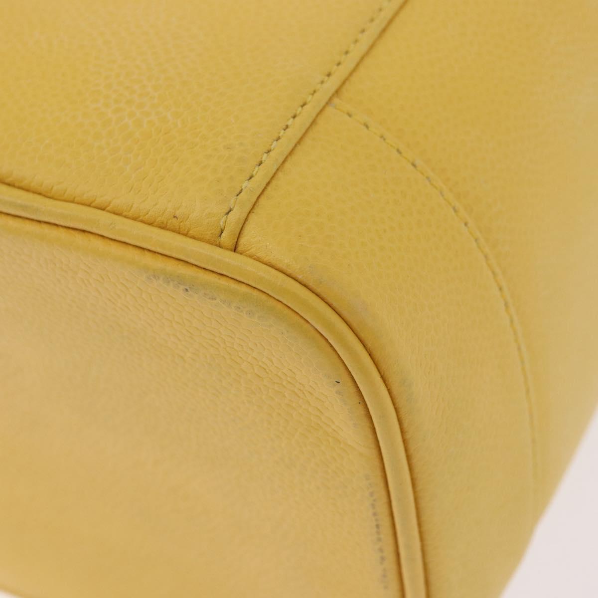 CHANEL Vanity Hand Bag Caviar Skin Yellow Gold CC Auth BA13305V