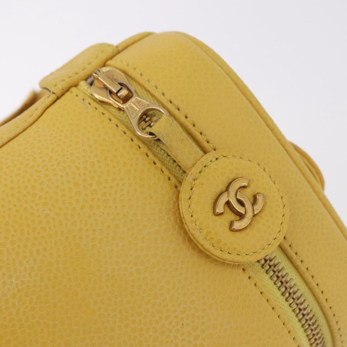 CHANEL Vanity Hand Bag Caviar Skin Yellow Gold CC Auth BA13305V