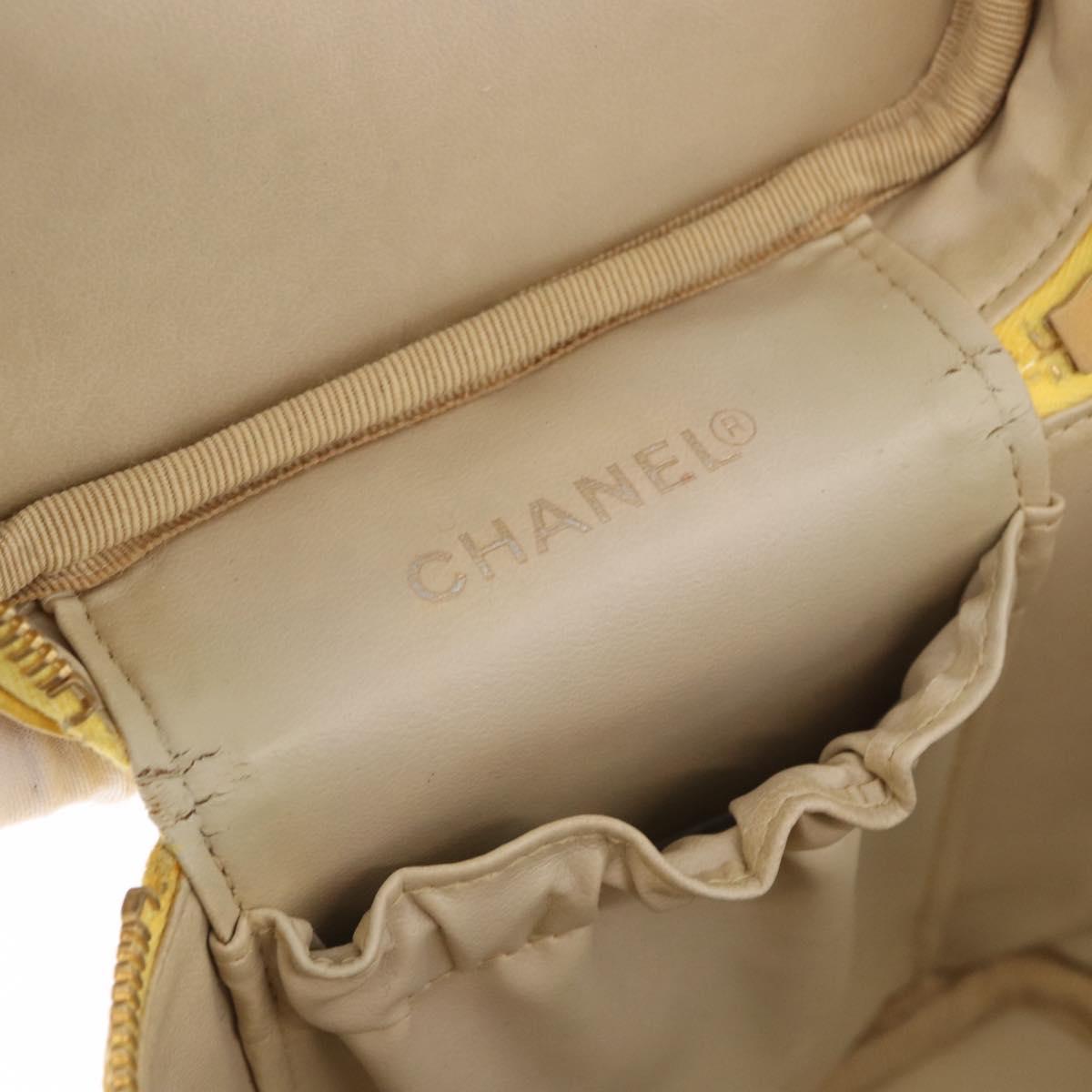 CHANEL Vanity Hand Bag Caviar Skin Yellow Gold CC Auth BA13305V