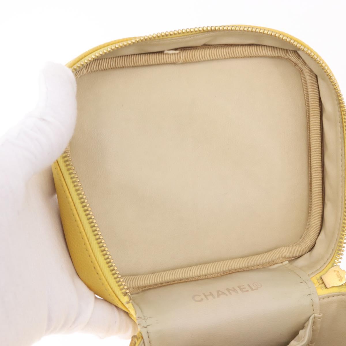 CHANEL Vanity Hand Bag Caviar Skin Yellow Gold CC Auth BA13305V