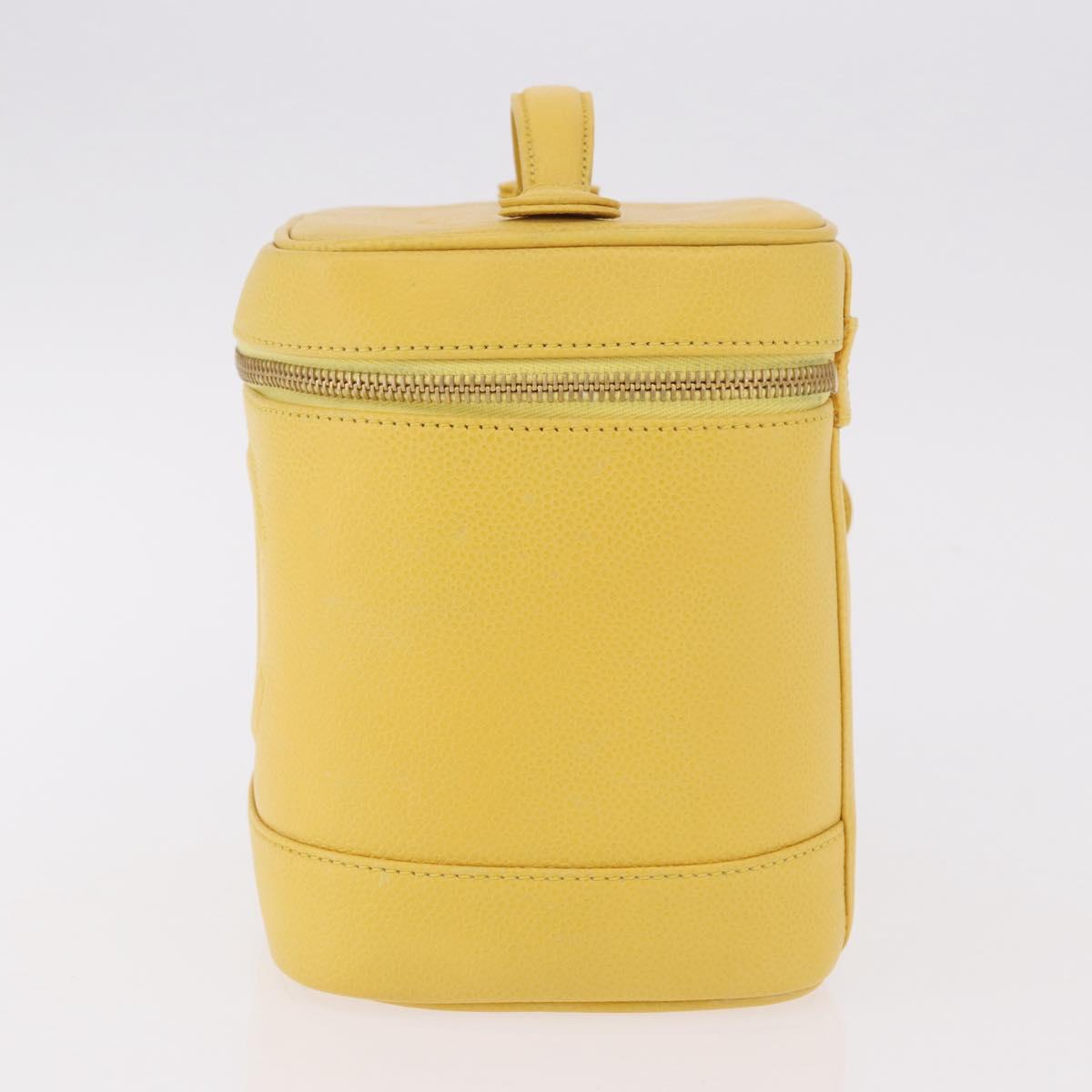 CHANEL Vanity Hand Bag Caviar Skin Yellow Gold CC Auth BA13305V