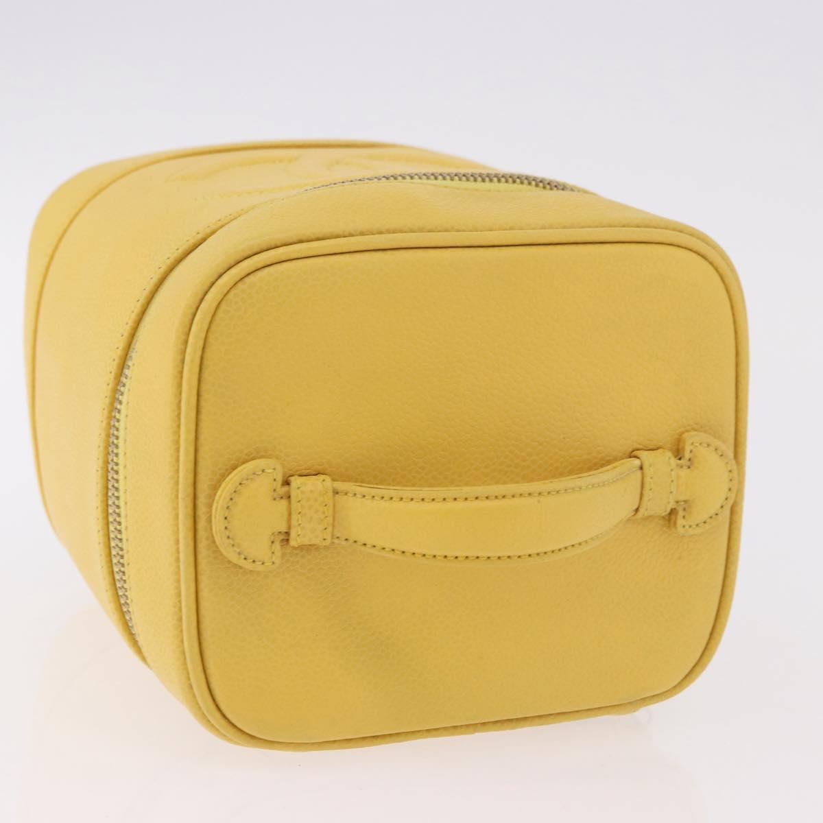 CHANEL Vanity Hand Bag Caviar Skin Yellow Gold CC Auth BA13305V