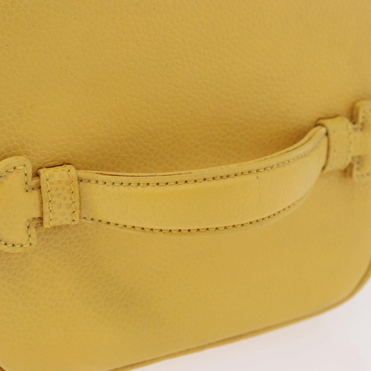 CHANEL Vanity Hand Bag Caviar Skin Yellow Gold CC Auth BA13305V