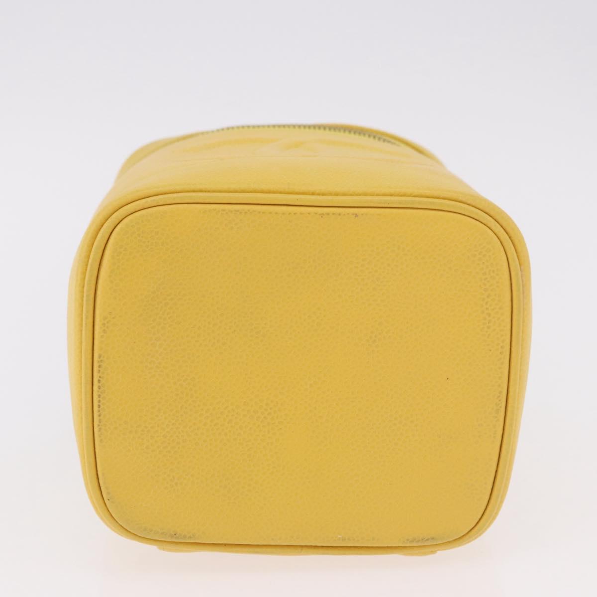 CHANEL Vanity Hand Bag Caviar Skin Yellow Gold CC Auth BA13305V