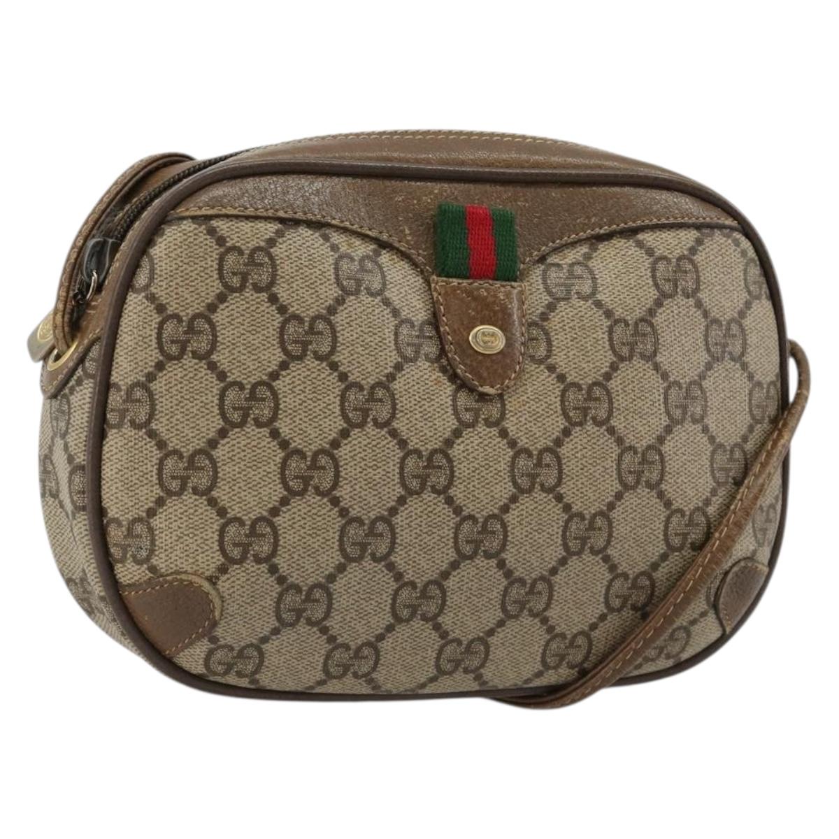 GUCCI GG Supreme Web Sherry Line Bag PVC Beige Gold 89 02 066 Auth BA13306