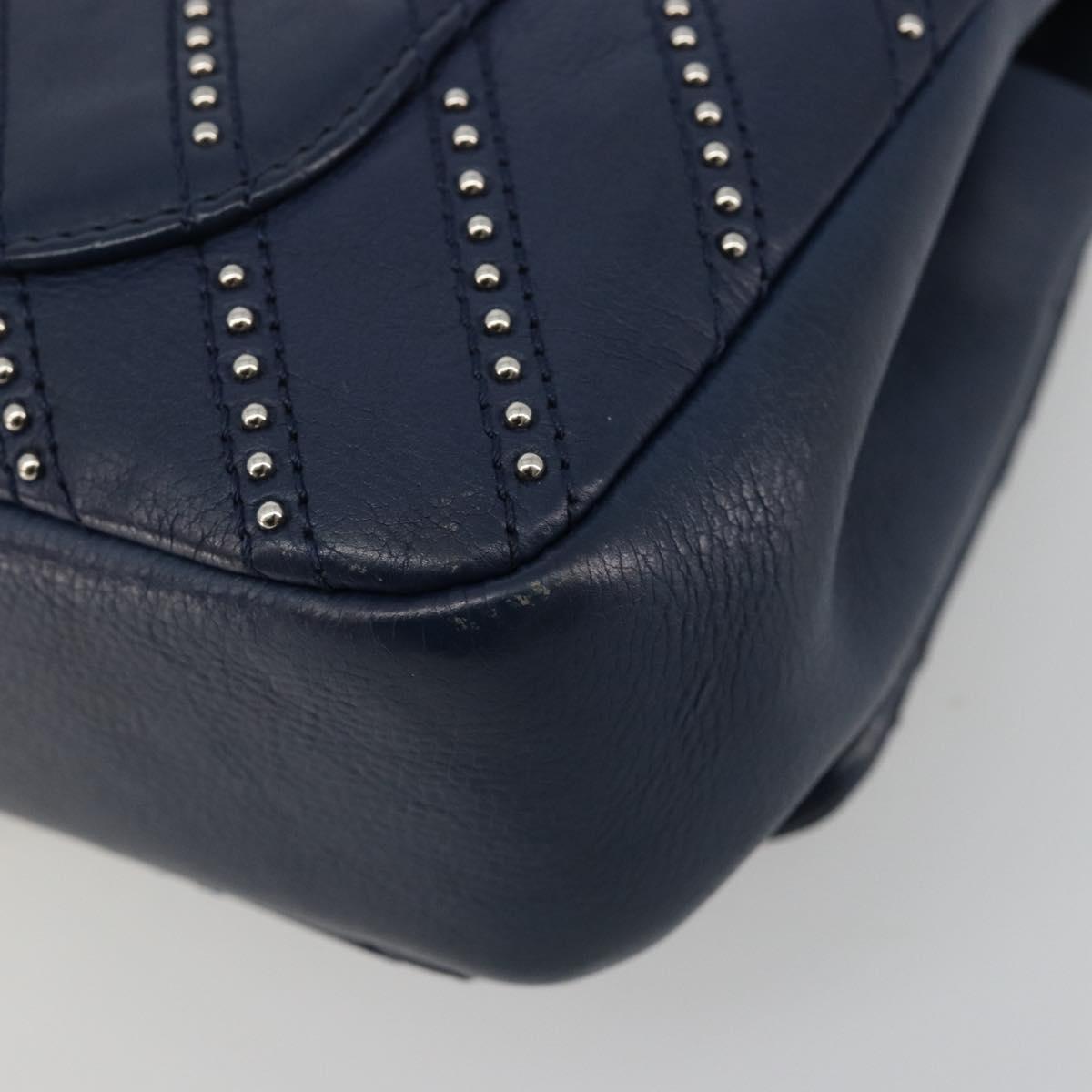 CHANEL V Stitch Chain Shoulder Bag Lamb Skin Navy Silver CC Auth BA13308V