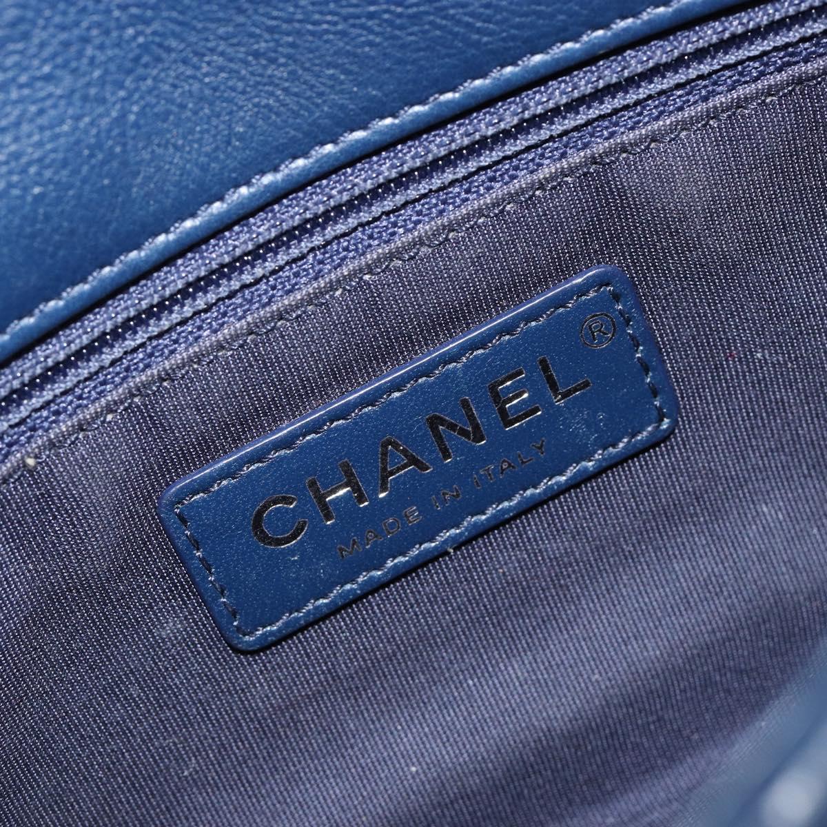 CHANEL V Stitch Chain Shoulder Bag Lamb Skin Navy Silver CC Auth BA13308V