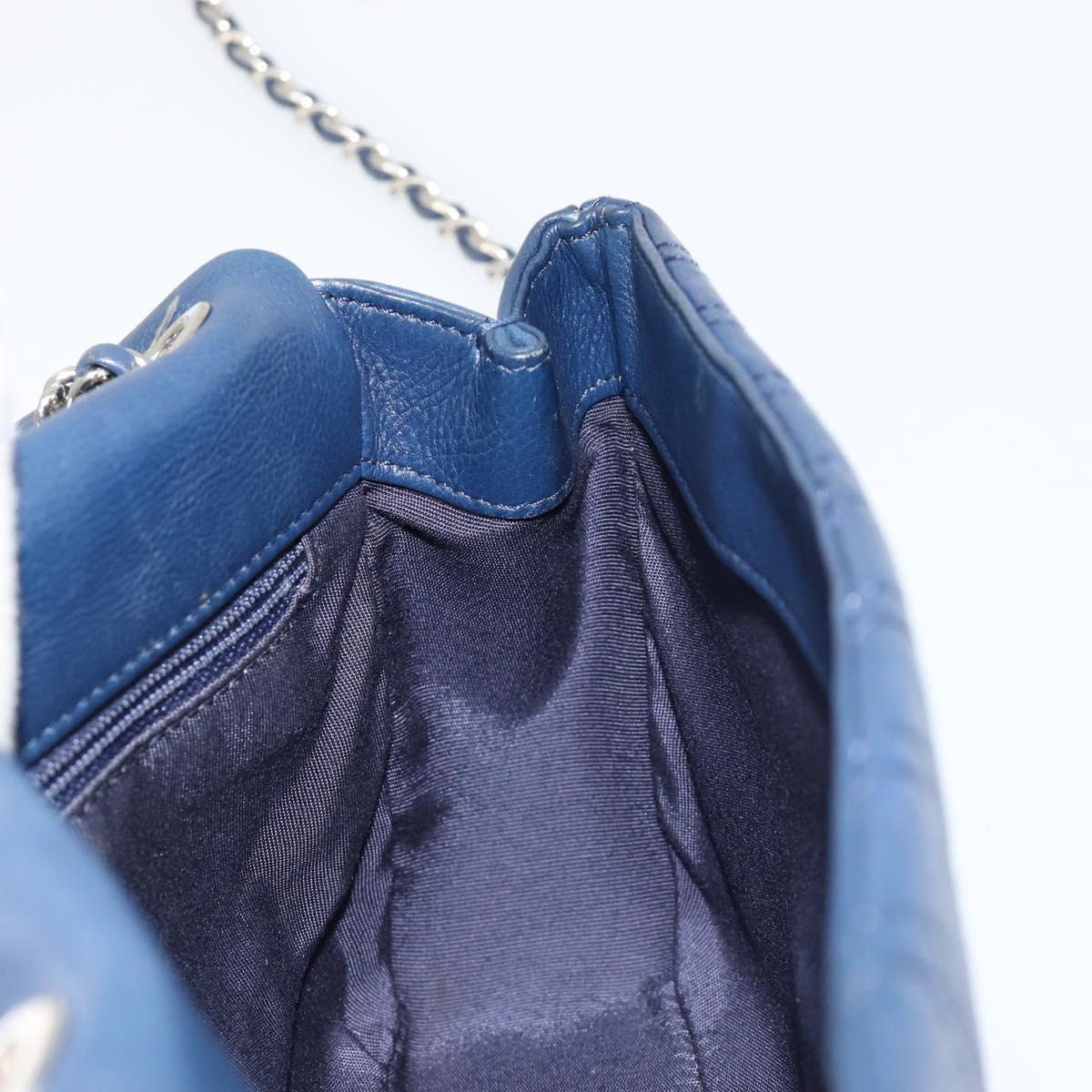 CHANEL V Stitch Chain Shoulder Bag Lamb Skin Navy Silver CC Auth BA13308V