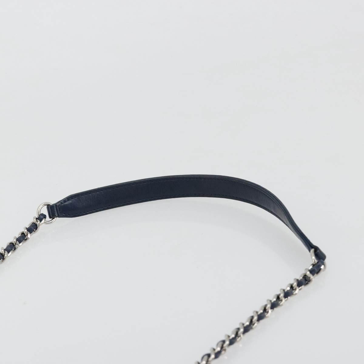 CHANEL V Stitch Chain Shoulder Bag Lamb Skin Navy Silver CC Auth BA13308V