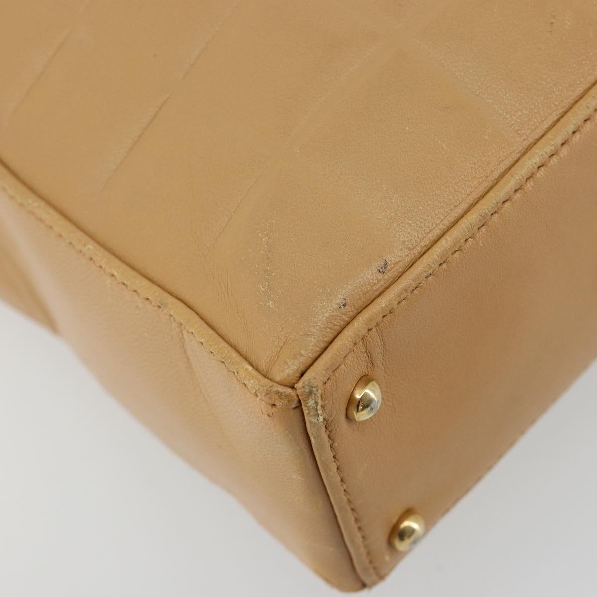 CHANEL Choco Bar Tote Bag Lamb Skin Beige Gold CC Auth BA13309