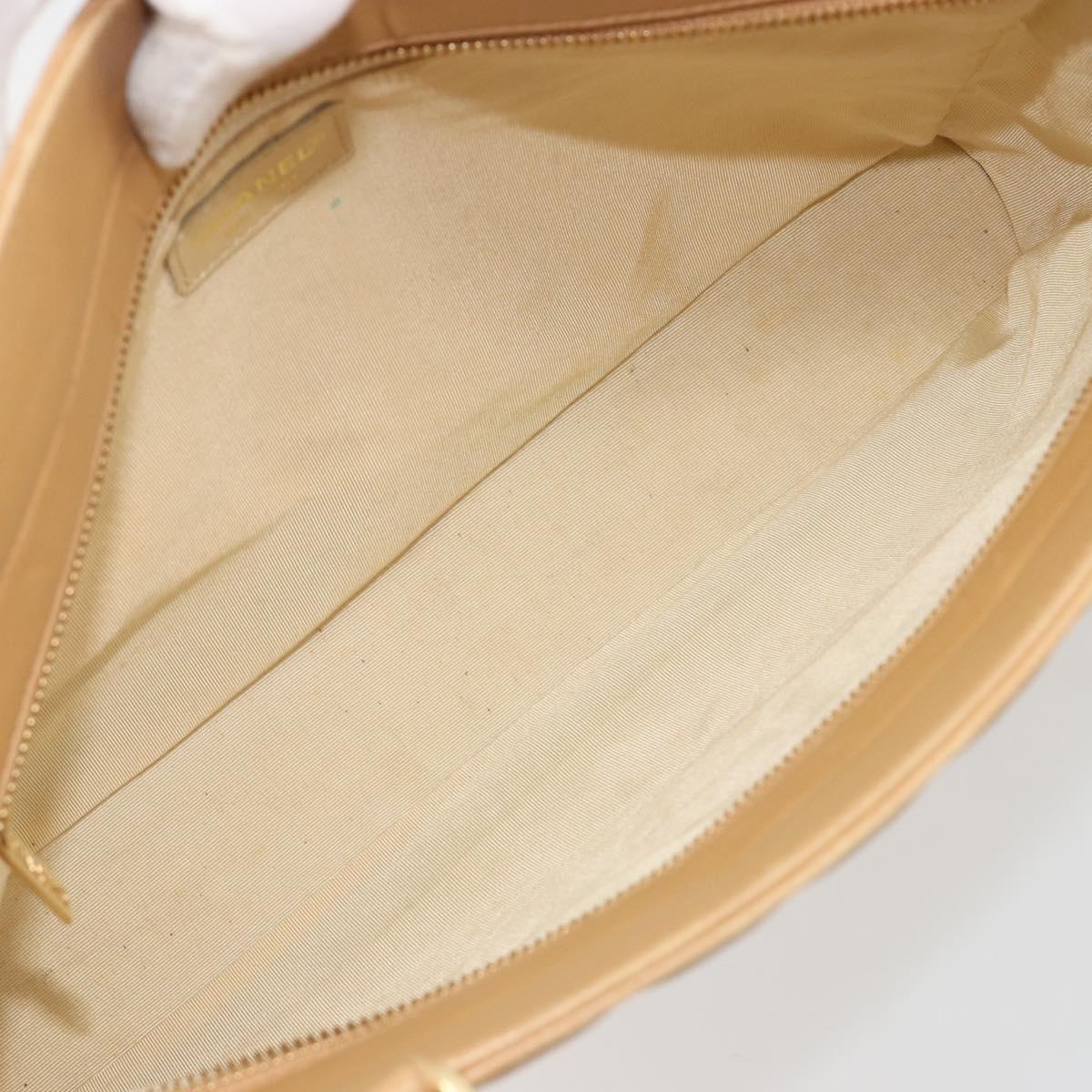 CHANEL Choco Bar Tote Bag Lamb Skin Beige Gold CC Auth BA13309