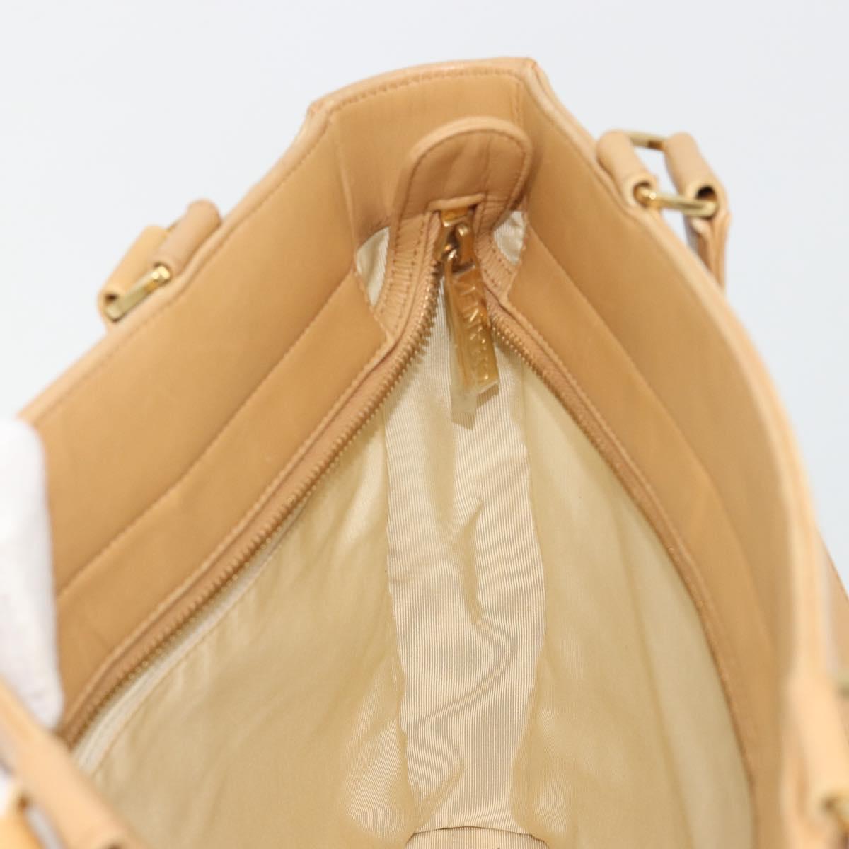 CHANEL Choco Bar Tote Bag Lamb Skin Beige Gold CC Auth BA13309