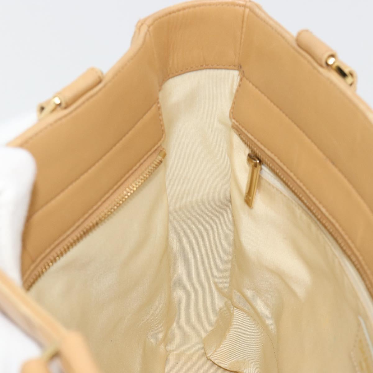 CHANEL Choco Bar Tote Bag Lamb Skin Beige Gold CC Auth BA13309