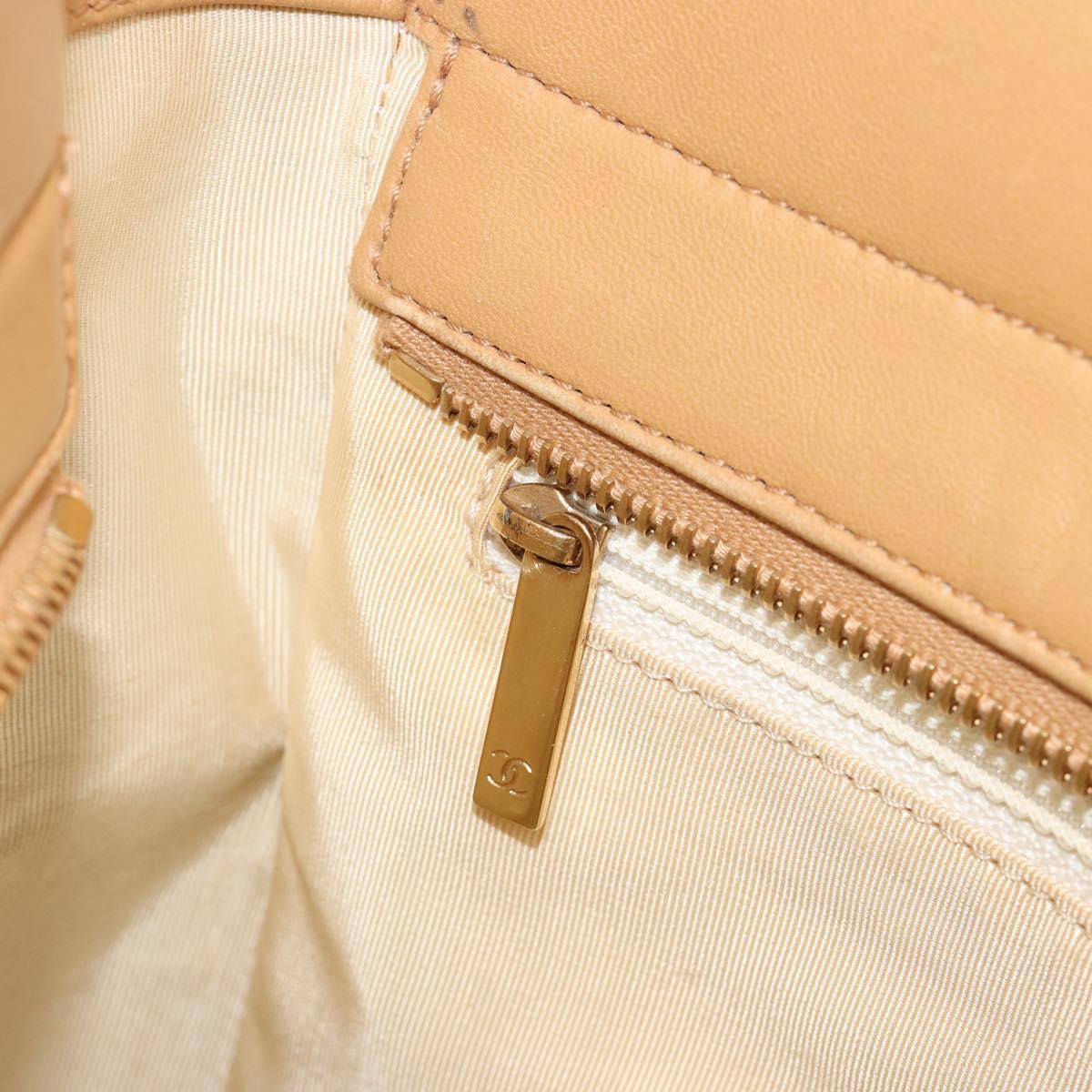 CHANEL Choco Bar Tote Bag Lamb Skin Beige Gold CC Auth BA13309