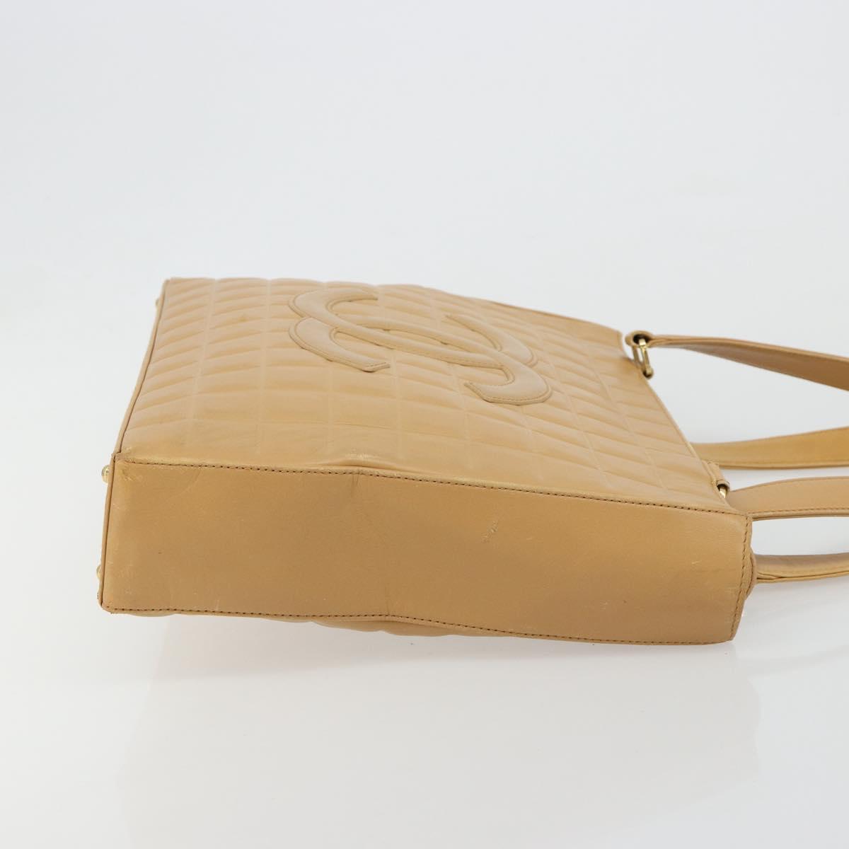 CHANEL Choco Bar Tote Bag Lamb Skin Beige Gold CC Auth BA13309