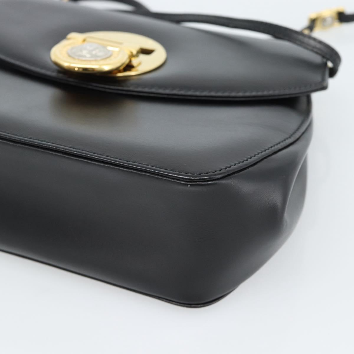 Gianni Versace Shoulder Bag Leather Black Gold Auth BA13310A