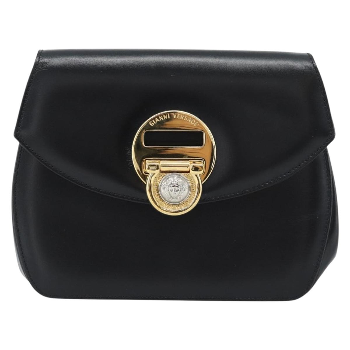 Gianni Versace Shoulder Bag Leather Black Gold Auth BA13310A