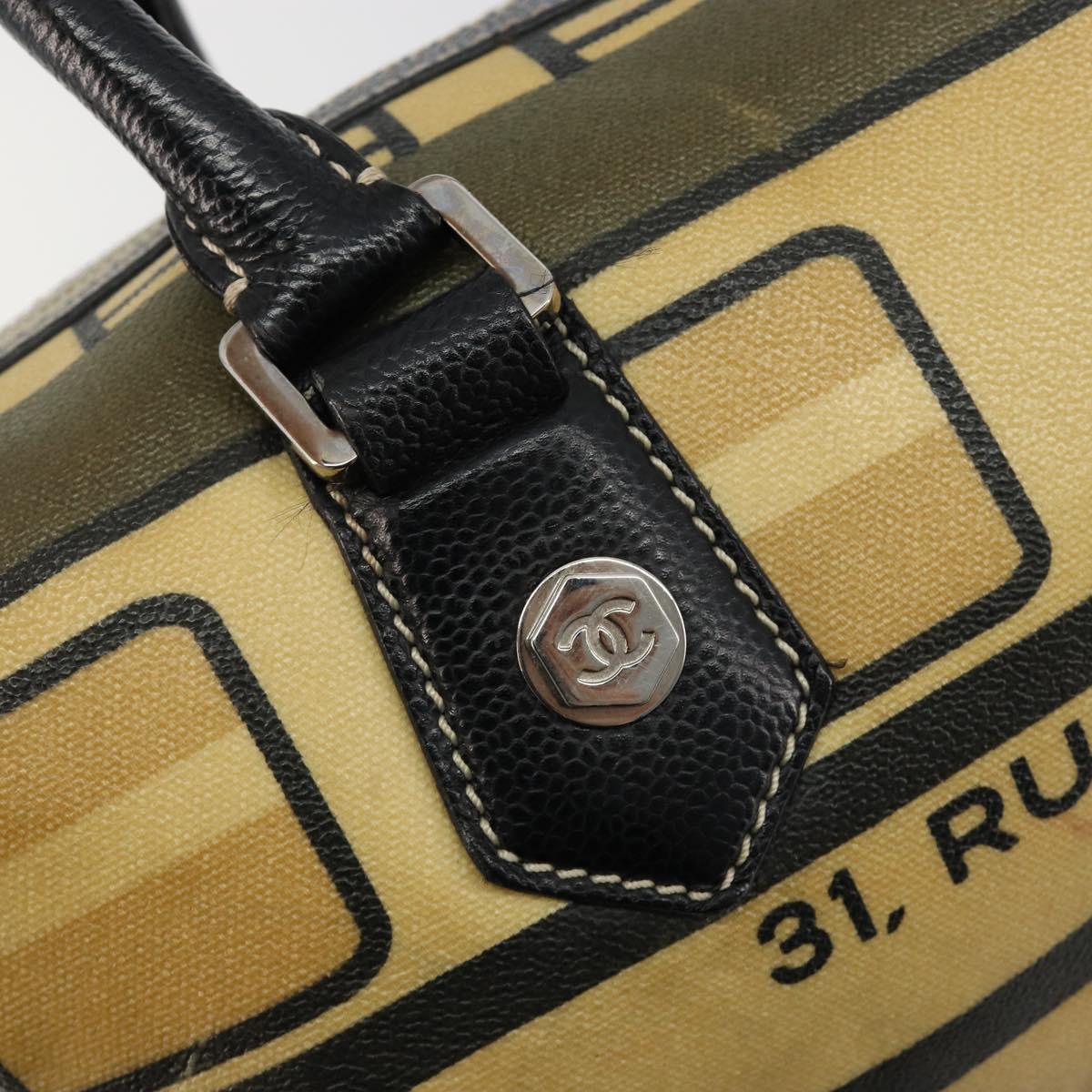 CHANEL Hand Bag PVC Leather Beige Silver CC Auth BA13311A