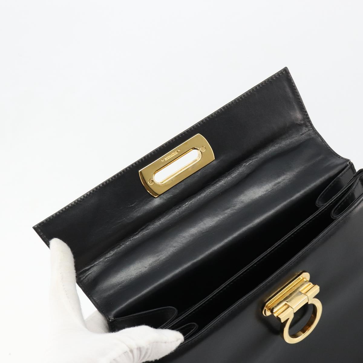 Salvatore Ferragamo Gancini Hand Bag Leather 2way Black Gold Auth BA13314