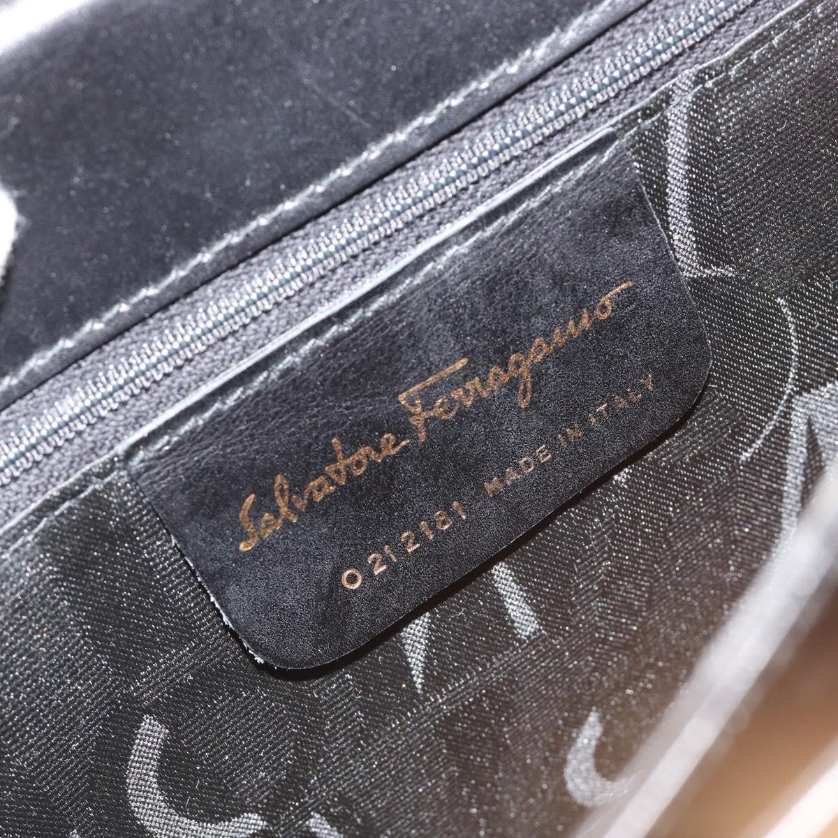Salvatore Ferragamo Gancini Hand Bag Leather 2way Black Gold Auth BA13314