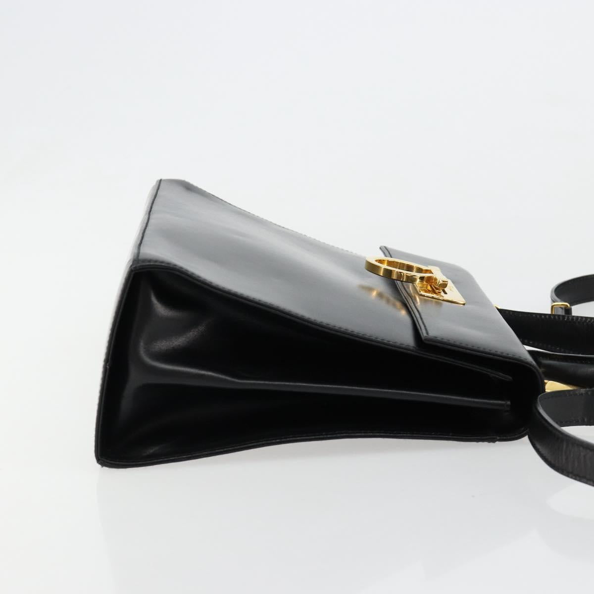 Salvatore Ferragamo Gancini Hand Bag Leather 2way Black Gold Auth BA13314